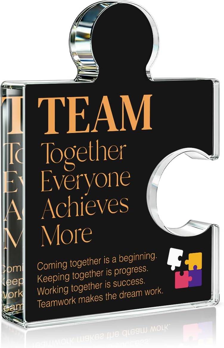 Inspirational Team Gift for Coworkers Colleagues Employees, Teamwork Gifts Team Together Everyone Achieves More Acrylic Puzzle Piece Plaque Office Decor, Black