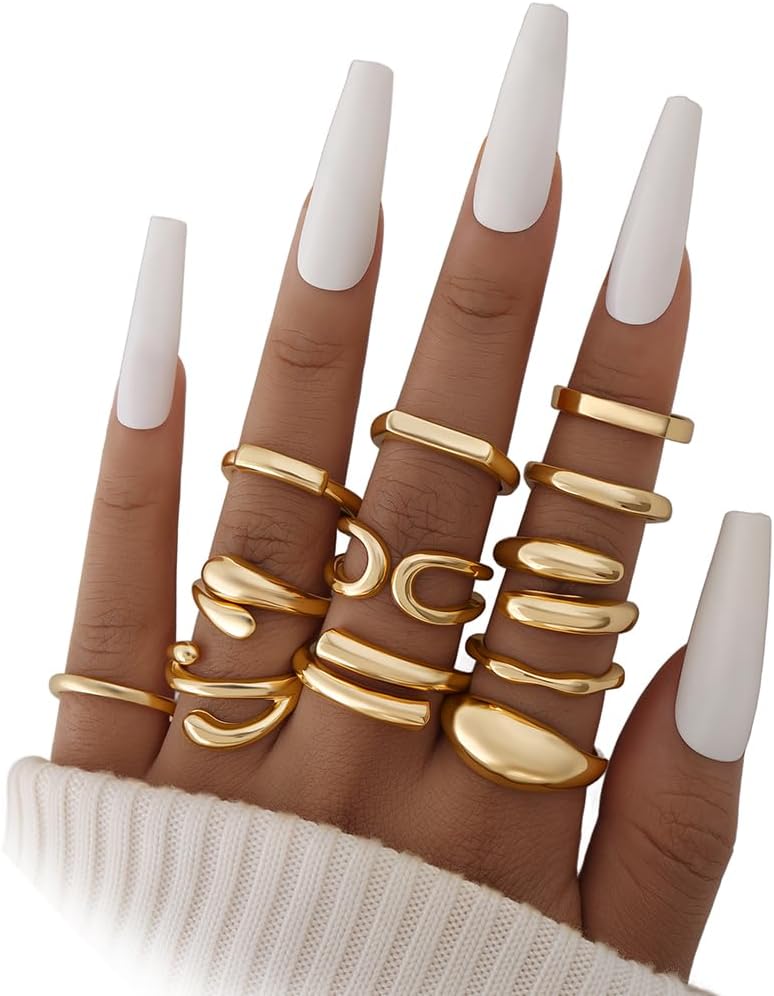 iF YOU 25 Pcs Gold Knuckle Ring Set for Women, Chunky Stackable Finger Midi Rings, Silver Simple Stacking Cute Rings Pack Trendy Stuff Jewelry Gift