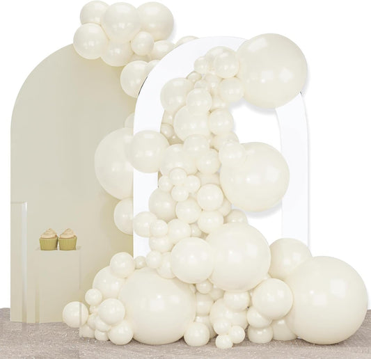 PartyWoo Beige Balloons 140pcs Different Sizes of 18 12 10 5 Inch Cream Ivory Balloon Arch Kit Garland for Wedding Bridal Graduation Baby Shower Easter Birthday Tea Boho Party Decorations White-Q08