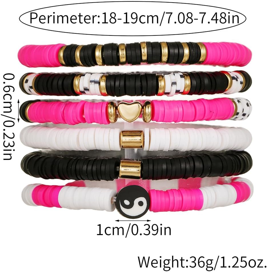 Friendship Bracelets for Women - Heishi Surfer Colorful Smile Evil Eye Clay Beaded Stretch Bracelets Elastic Layering - Stackable Boho Disc Y2K Aesthetic Summer Jewelry Set.