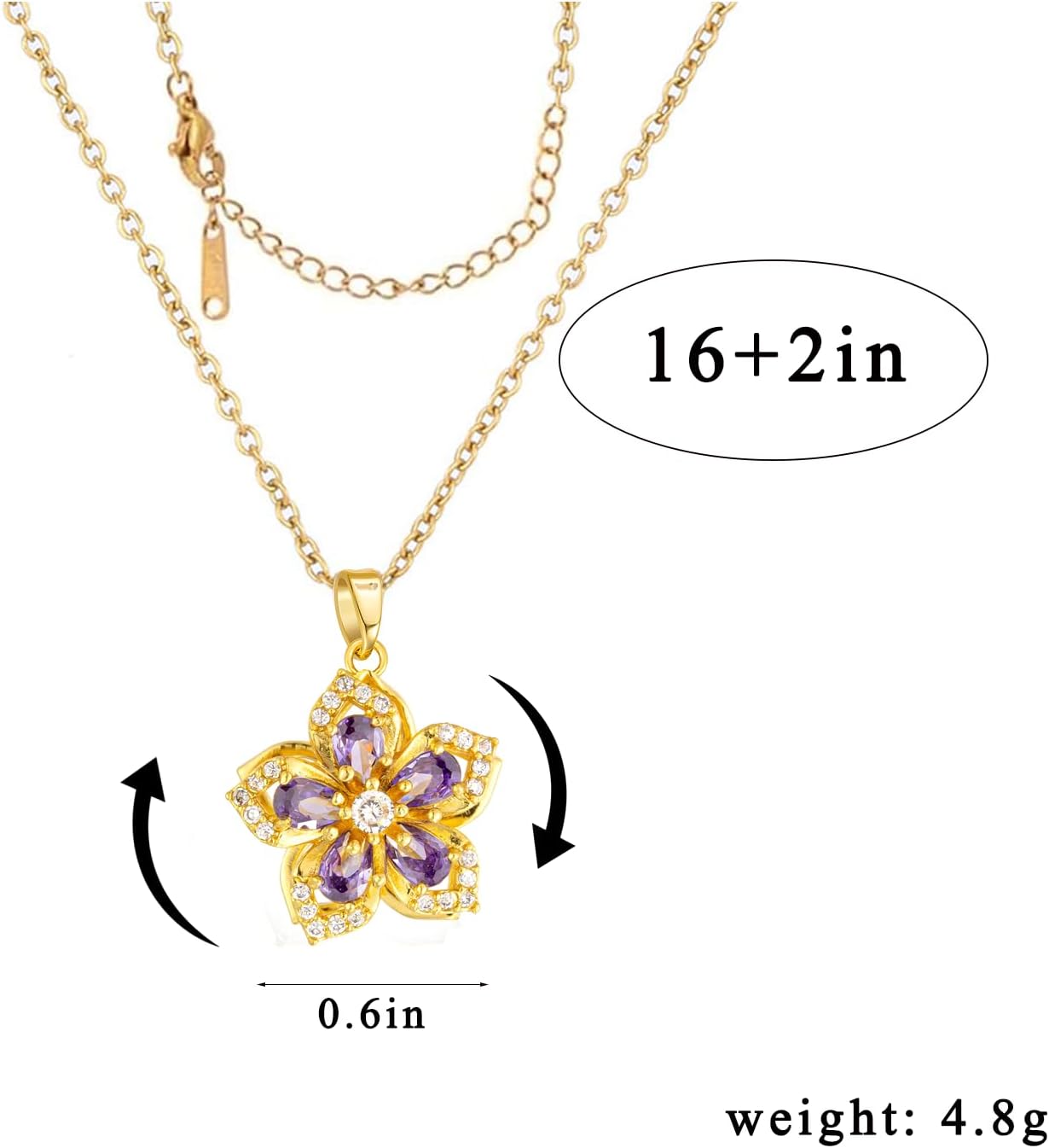 Necklace for Women Gold Flower Fidget Necklace Rotatable Crystal Silver Blossom Pendant Necklaces Adjustable Spinning Fidget Necklaces Redbud Flower Choker Funny Gift Jewelry