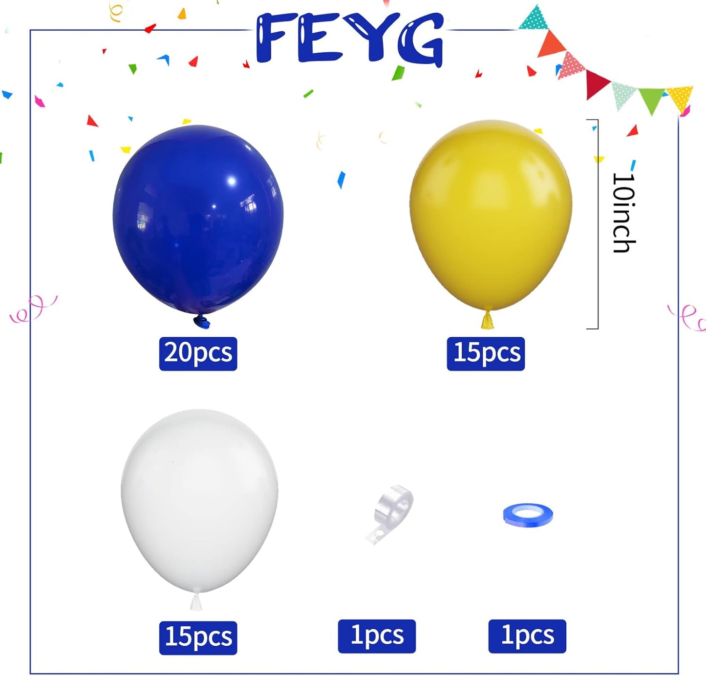 Blue Yellow White Balloon Arch Kit, 50PCS Latex Party Balloons for Birthday, Wedding, Baby Shower, Engagement DIY Hula Hoop Arch Decoration Party Supplies