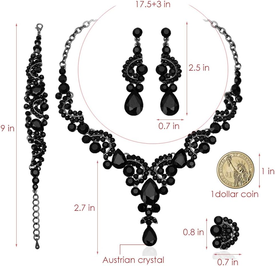 CSY Elegant Crystal Necklace Earrings Bracelet Ring Bridal Wedding Party Costume Jewelry Sets for Brides Women