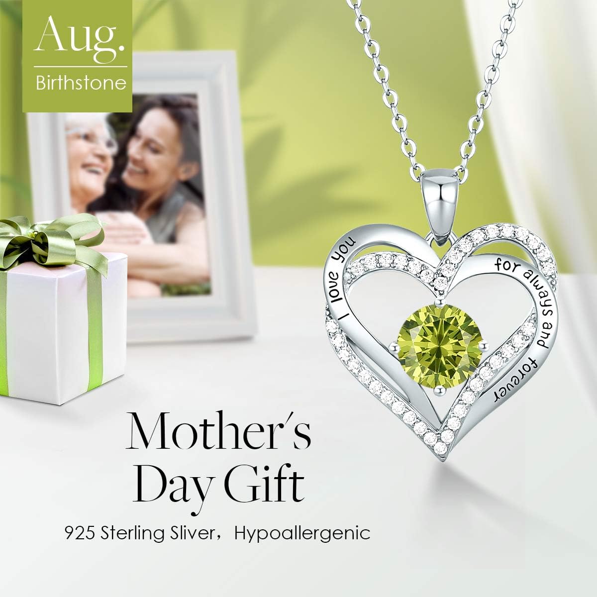 CDE Forever Love Heart Necklaces for Women, Wedding Anniversary, Birthday Mothers Day Christmas Day Gifts for Mom, Mother, Wife, friend, S925 Silver Jewelry with Birthstone Pendant