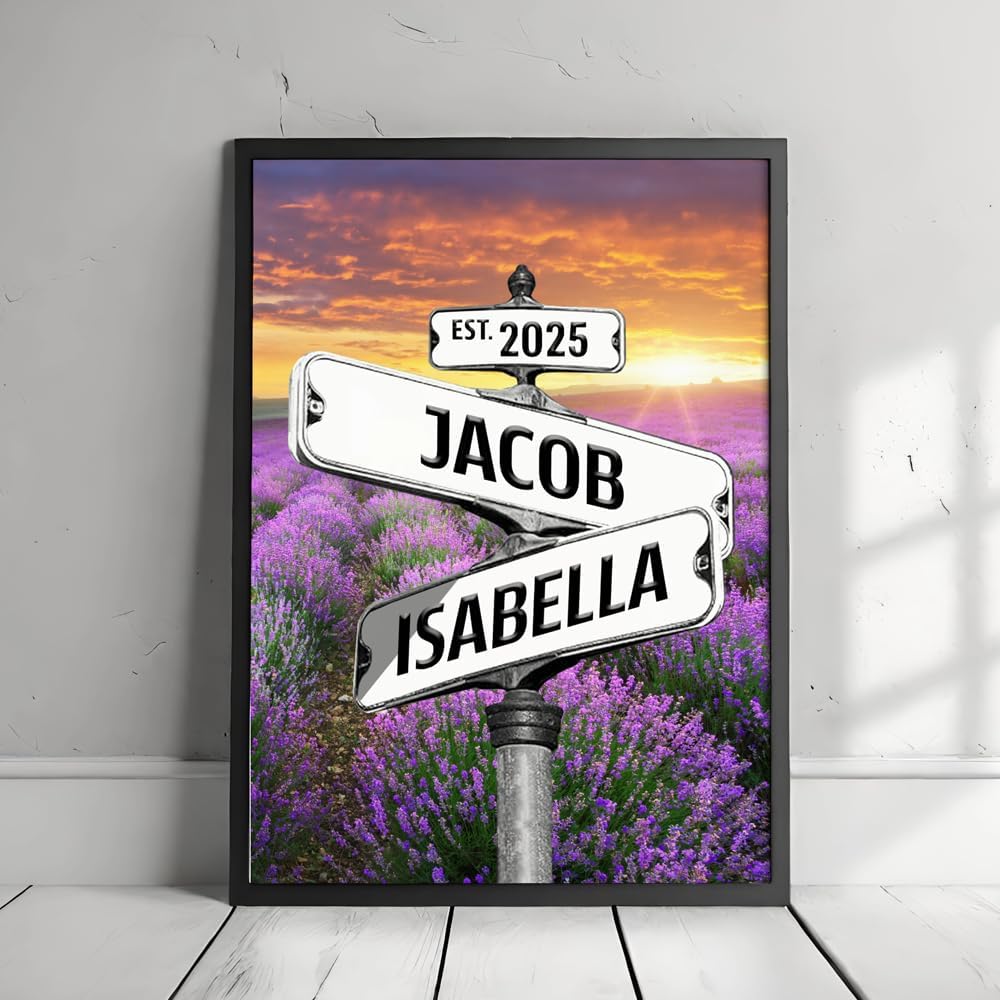 Personalized Lavender Garden Canvas Poster - Vintage Street Sign Style, Custom Name And Date - Perfect For Anniversary, Wedding, Birthday Gifts