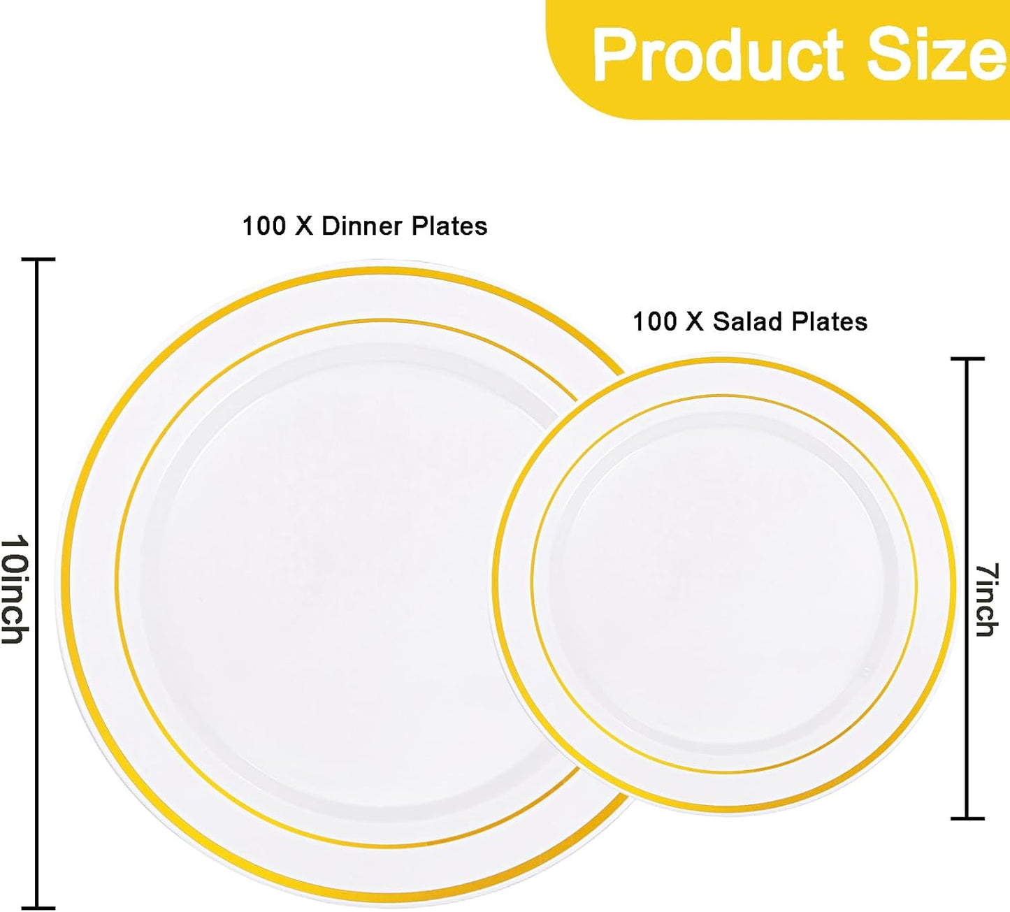 I00000 200 Pcs Gold Plastic Plates - Disposable Party Plates Include 100 Dinner Plate and 100 Elegant Dessert Plate Perfect for Party, Holiday, Wedding & Birthday