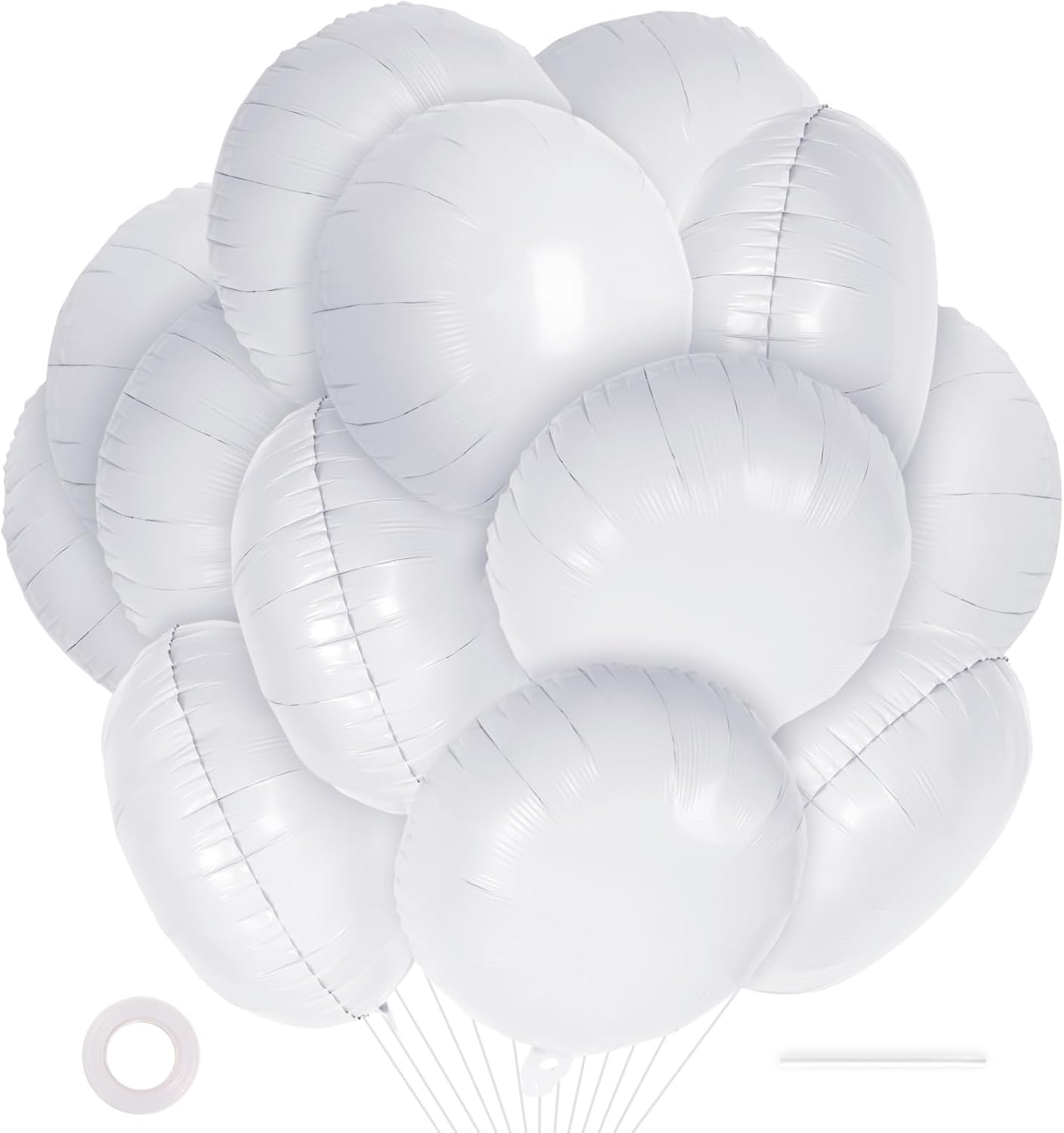 20 Pcs White Round Shaped Balloons,18 Inch Round Foil Balloon,Giant Round Mylar Balloon Helium Balloons for Birthday Party Baby Shower Wedding Decorations (White)