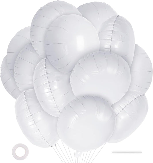 20 Pcs White Round Shaped Balloons,18 Inch Round Foil Balloon,Giant Round Mylar Balloon Helium Balloons for Birthday Party Baby Shower Wedding Decorations (White)