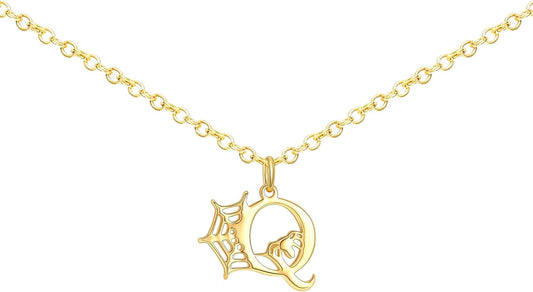Halloween Necklace Halloween Gifts for Women Initial Necklace with Spider Web for Teen Girl Adjustable Dainty Gold Letter Necklaces for Her Girlfriend Daughter Halloweens Birthday Gift Basket Jewelry Decorations
