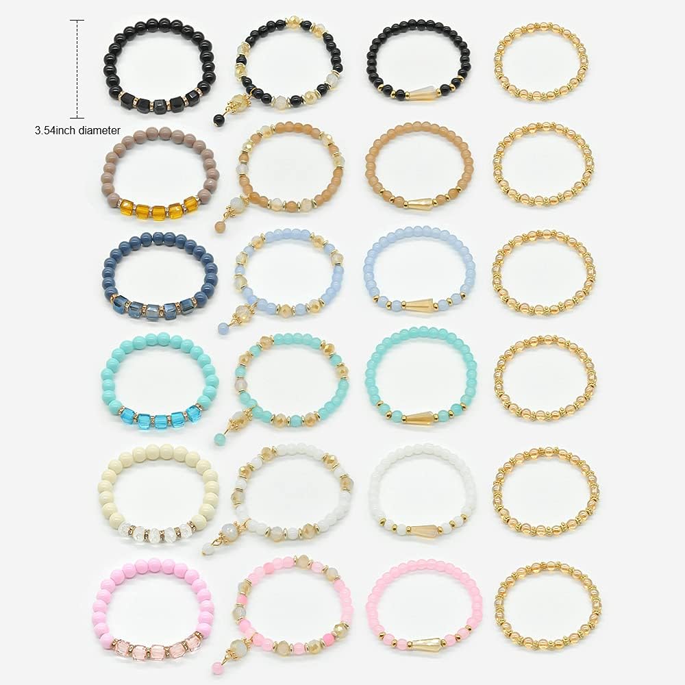 Bohemian Bracelet Sets for Women - 6 Sets Stackable Stretch Bracelets Multi-color Boho Jewelry for Women Hippie Bracelets Dainty Jewelry