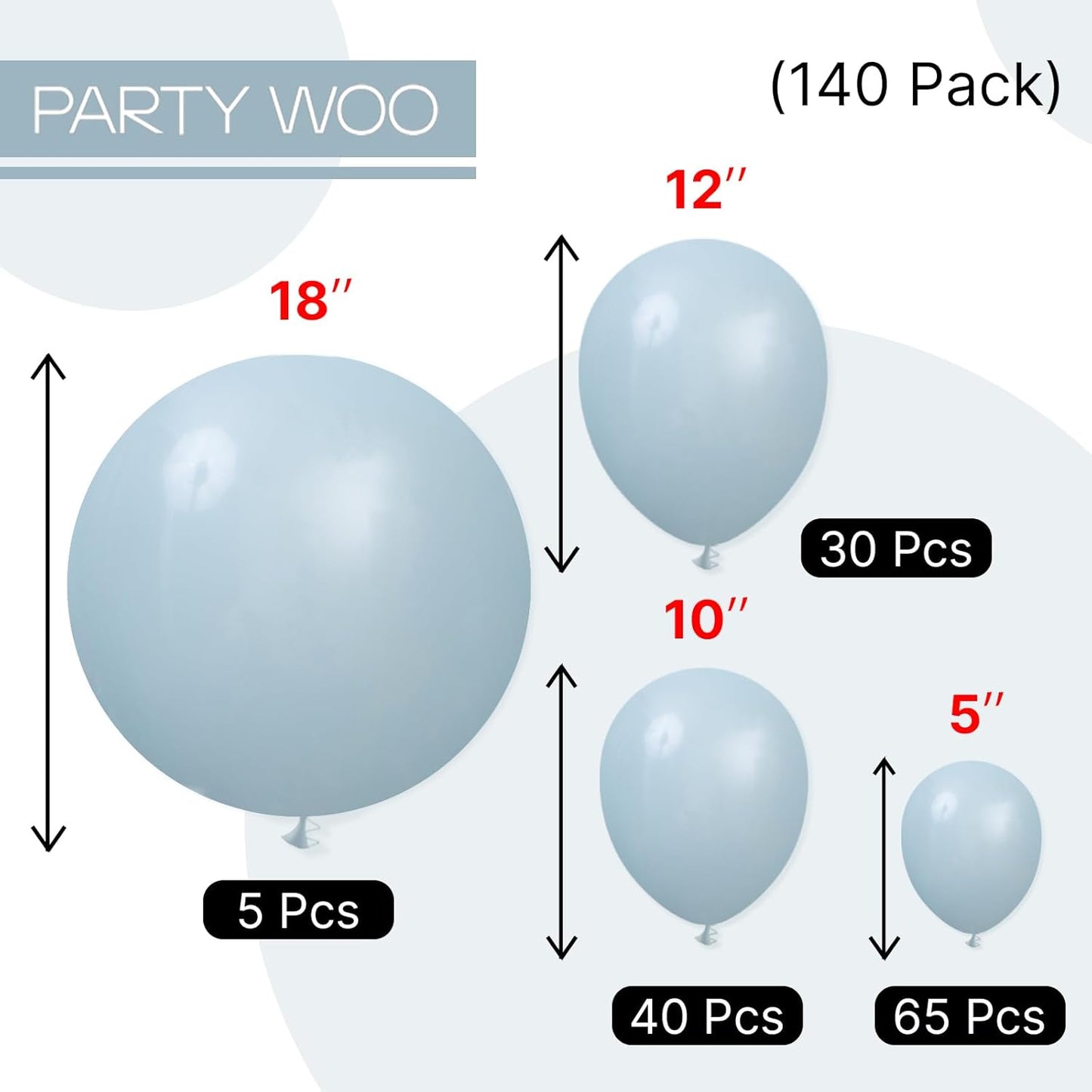 PartyWoo Dusty Blue Balloons 140pcs Different Sizes of 18 12 10 5 Inch Light Blue Aqua Boho Balloon Arch Kit Garland for Graduation Baby Shower Gender Reveal Birthday Party Decorations Blue-F28