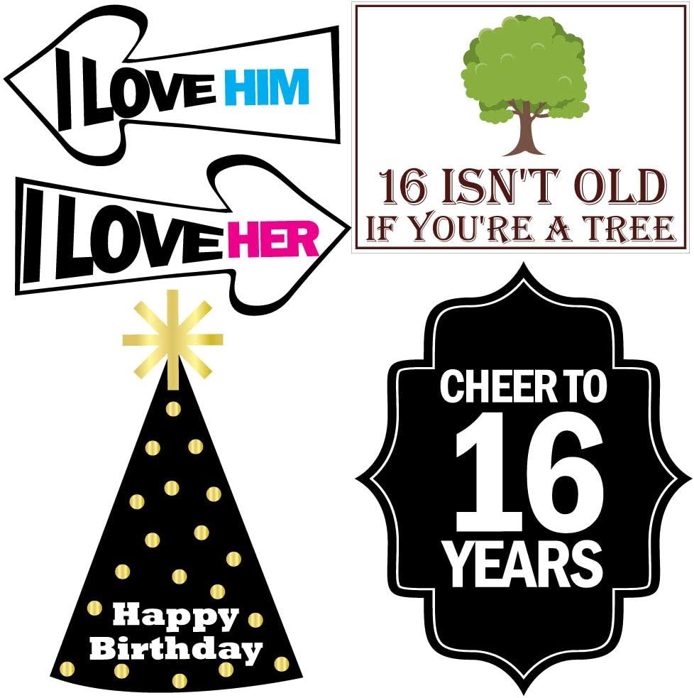 16th Sweet 16 Birthday Photo Booth Party Props - 40 Pieces - Funny 16th Birthday Party Supplies, Decorations and Favors