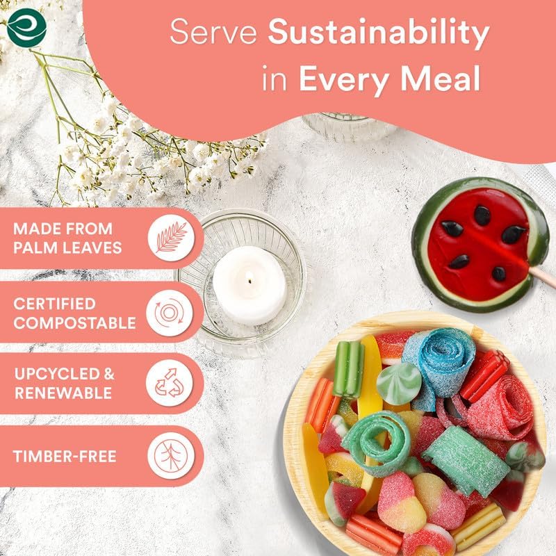 ECO SOUL Palm Leaf Bowl 100 pc, Small 5" (8 Oz) | Round Like Bamboo Bowls, Compostable, Biodegradable, Disposable Palm Leaf Bowls Eco-friendly | Sturdy, Microwave & Oven Safe