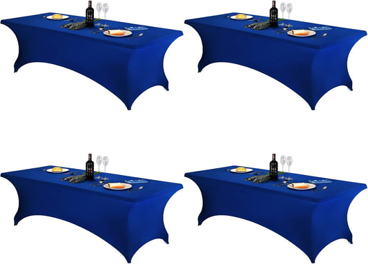 FORLIFE 4Pack Spandex Table Covers，Fitted Tablecloth for Rectangular Tables, Stretch Patio Table Covers, Universal Spandex Table Cover for Wedding, Banquet, Party (8ft, Royal)