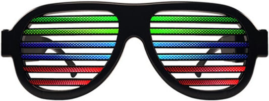 GS GLOWSEEN Light Up Shutter Glasses Sound Reactive - USB Rechargeable Rave Glasses - Black