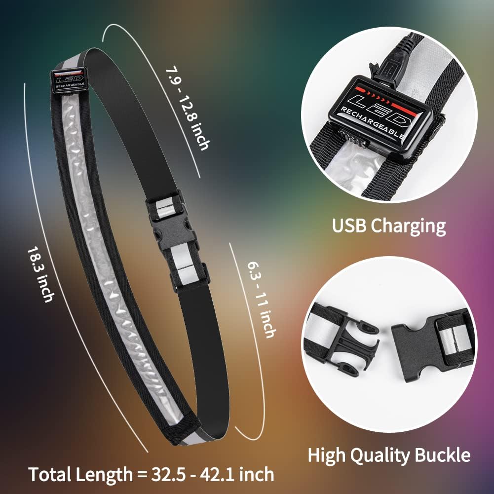 LED Reflective Running Gear,High Visibility Reflective Belt Sash with Safety Light,USB Rechargeable Adjustable Size Night Accessories for Night Outdoor Running