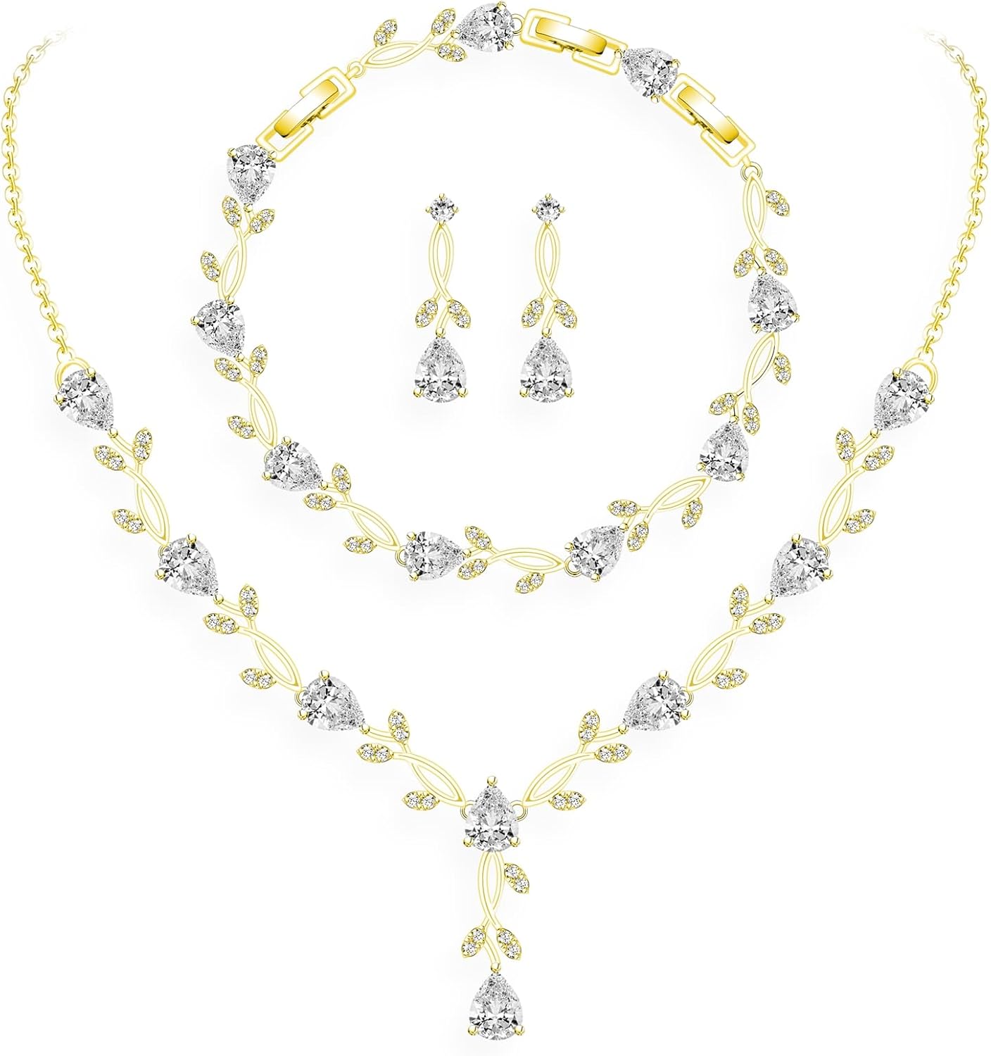 GZWHD Wedding Jewelry Sets for Bride Bridesmaid Women Cubic Zirconia Necklace Earrings Bracelet Set Gift for Mother Friend Wife Daughter Sister Party Prom Jewelry