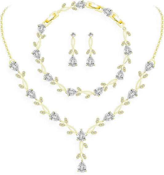 GZWHD Wedding Jewelry Sets for Bride Bridesmaid Women Cubic Zirconia Necklace Earrings Bracelet Set Gift for Mother Friend Wife Daughter Sister Party Prom Jewelry