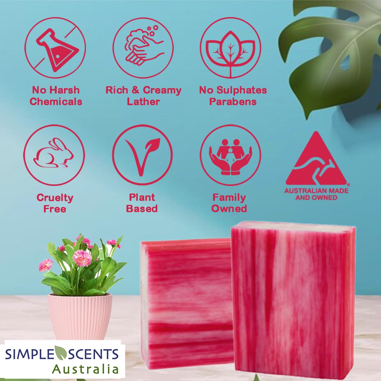 Simple Scents Australia Goats Milk and Berries Scented Natural Soap Bars (12 Bars), 3.5oz Moisturizing French Triple Milled Soap Bars Enriched with Shea Butter - Pure Plant Oil Bath & Body Bars