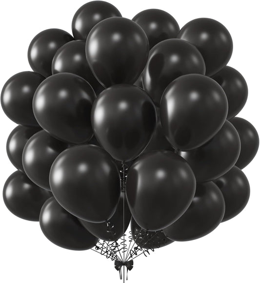 KALOR 12 Inch Black Balloons, 50 Pcs Latex Helium Balloons for Kid's Birthday Party, Baby Shower, Wedding, Graduate Party Decorations