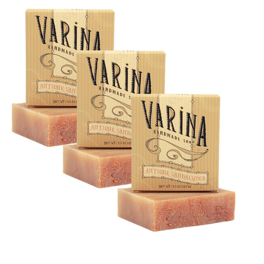 Natural Antique Sandalwood Bar Soap - Gentle Cleansing for Sensitive Skin, Floral - 3 Pack