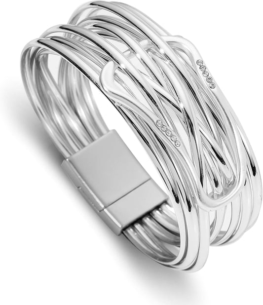 Fesciory Leopard Bracelet for Women, Boho Leather Wrap Multi-Layer Pearl Crystal Bracelet Bangle Jewelry