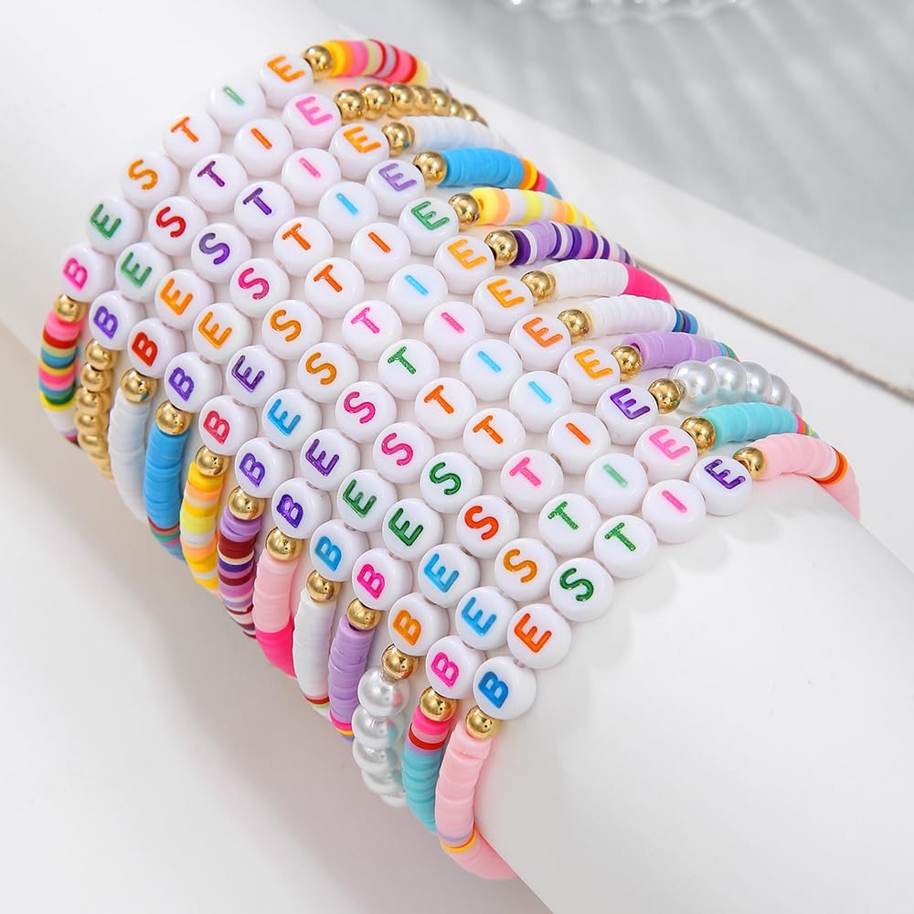 Friendship Bracelets Boho Stackable Bracelets for Women Surfer Heishi Clay Bead Bracelets Stretch Preppy Bracelets Colorful Boho Bracelets for Women