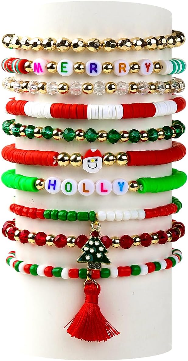 Heishi Surfer Clay Bead Bracelets Set for Women - Preppy Smile Evil Eye Beaded Stretch Bracelets Elastic Layering Friendship Bracelets- Stackable Boho Disc Summer Jewelry Set