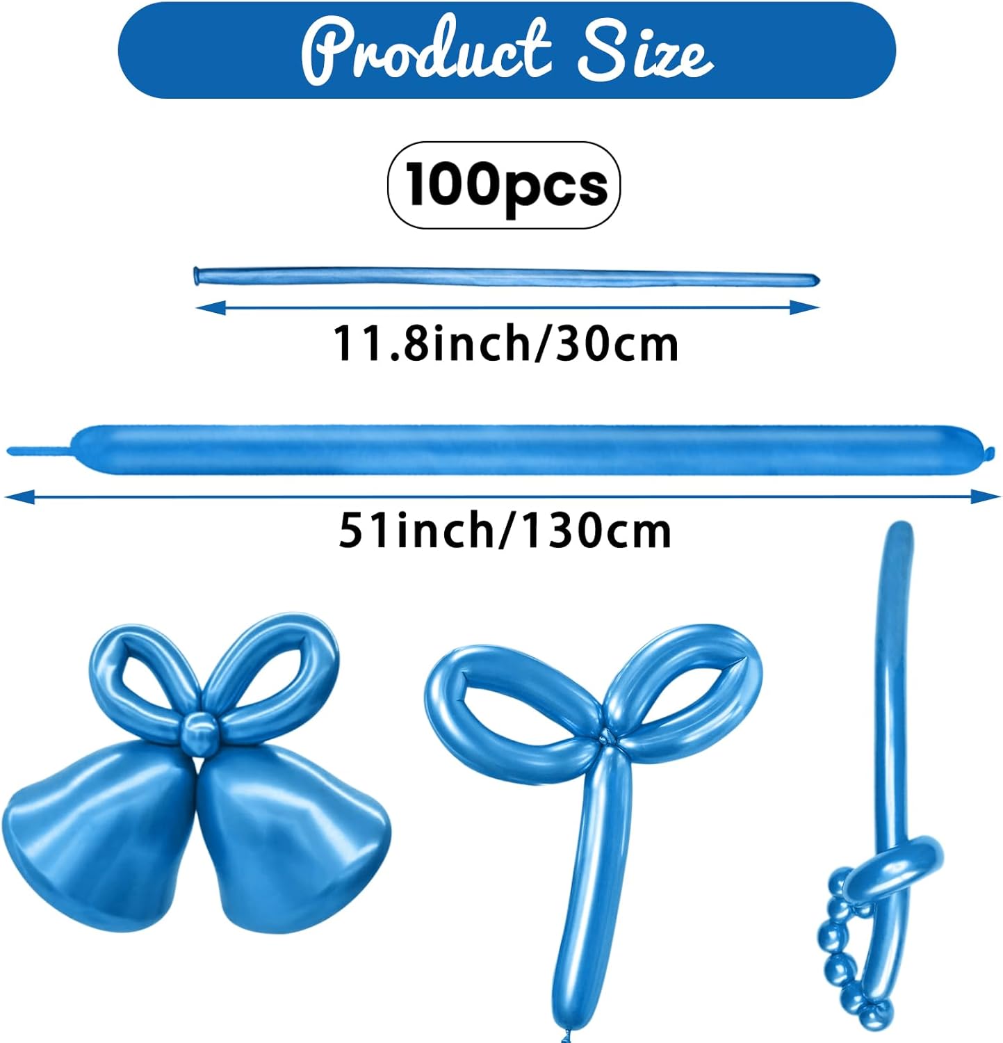 100Pcs Metallic 260 Balloons, Blue Chrome Long Balloon for Animals, 260 Art Ballon for Twisting, Skinny Modeling Supplies for Birthday Party Wedding Festival Decorations. Metallic Blue