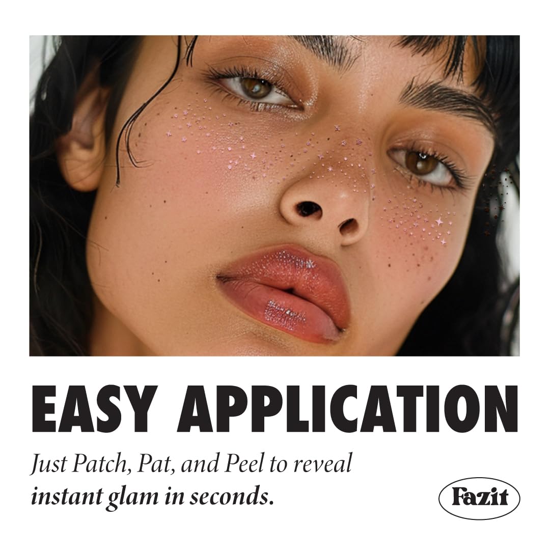 Fazit Makeup Patches - Rose Gold Speckles - Glow Up Make-Up Patches - Cute Glitter Makeup Accessories for Women - Cosmetic Glitter for Face