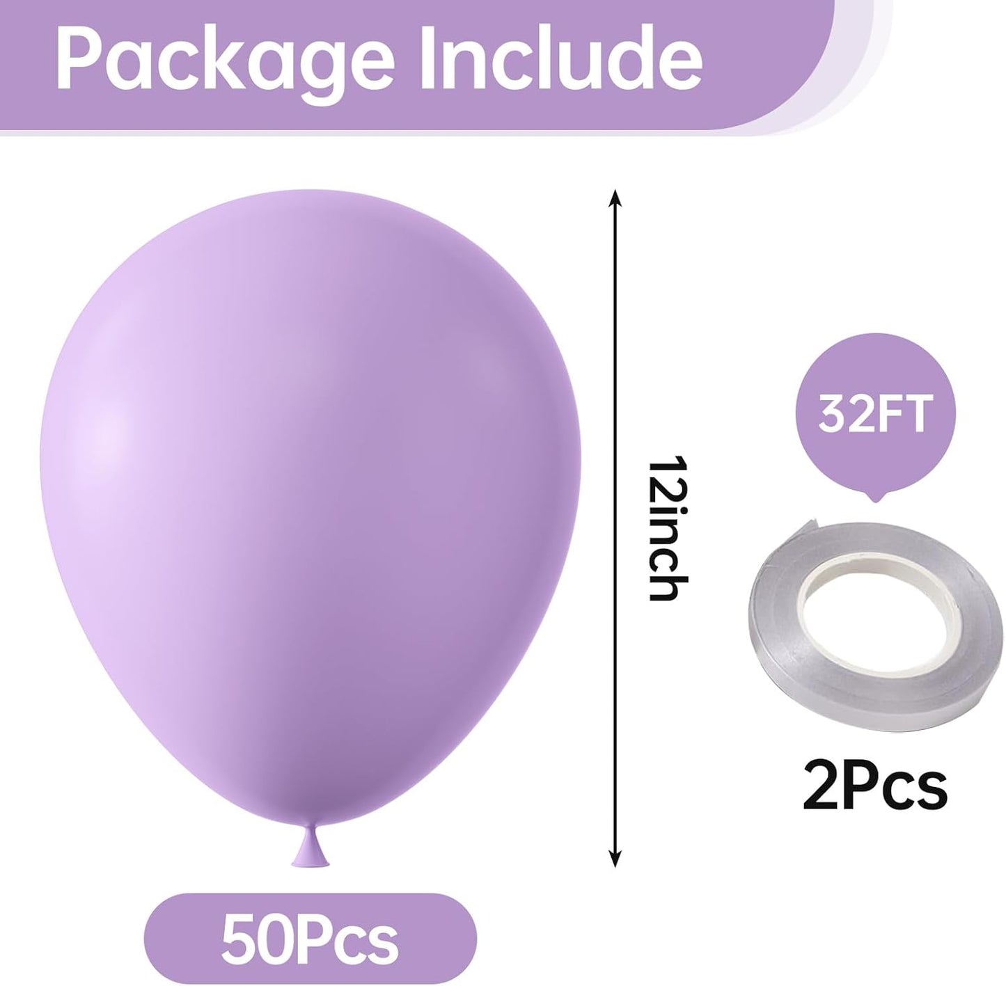 KALOR 12 Inch Pastel Purple Balloons, 50 Pcs Latex Helium Macaron Balloons for Kid's Birthday Party, Baby Shower, Wedding, Graduate Party Decorations