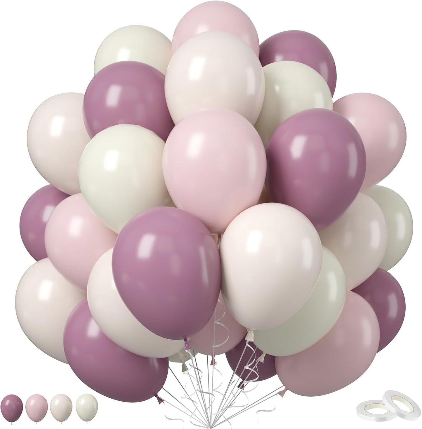 Pink and Purple Balloons, 50PCS 12Inch Dusty Purple Lavender Pastel Macaron Pink Sand White Balloon Boho Balloon for Girls Birthday Baby Shower Wedding Boho Bridal Shower Decorations
