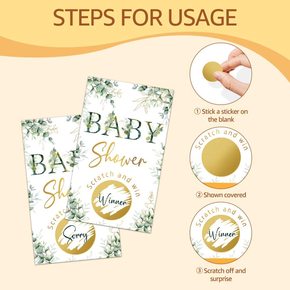50 Pack Baby Shower Eucalyptus Theme Scratch Off Game, Natural Plants Scratch Card for Birthday Party Lottery Games Group Games Family Activity, Baby Shower Activity and Idea
