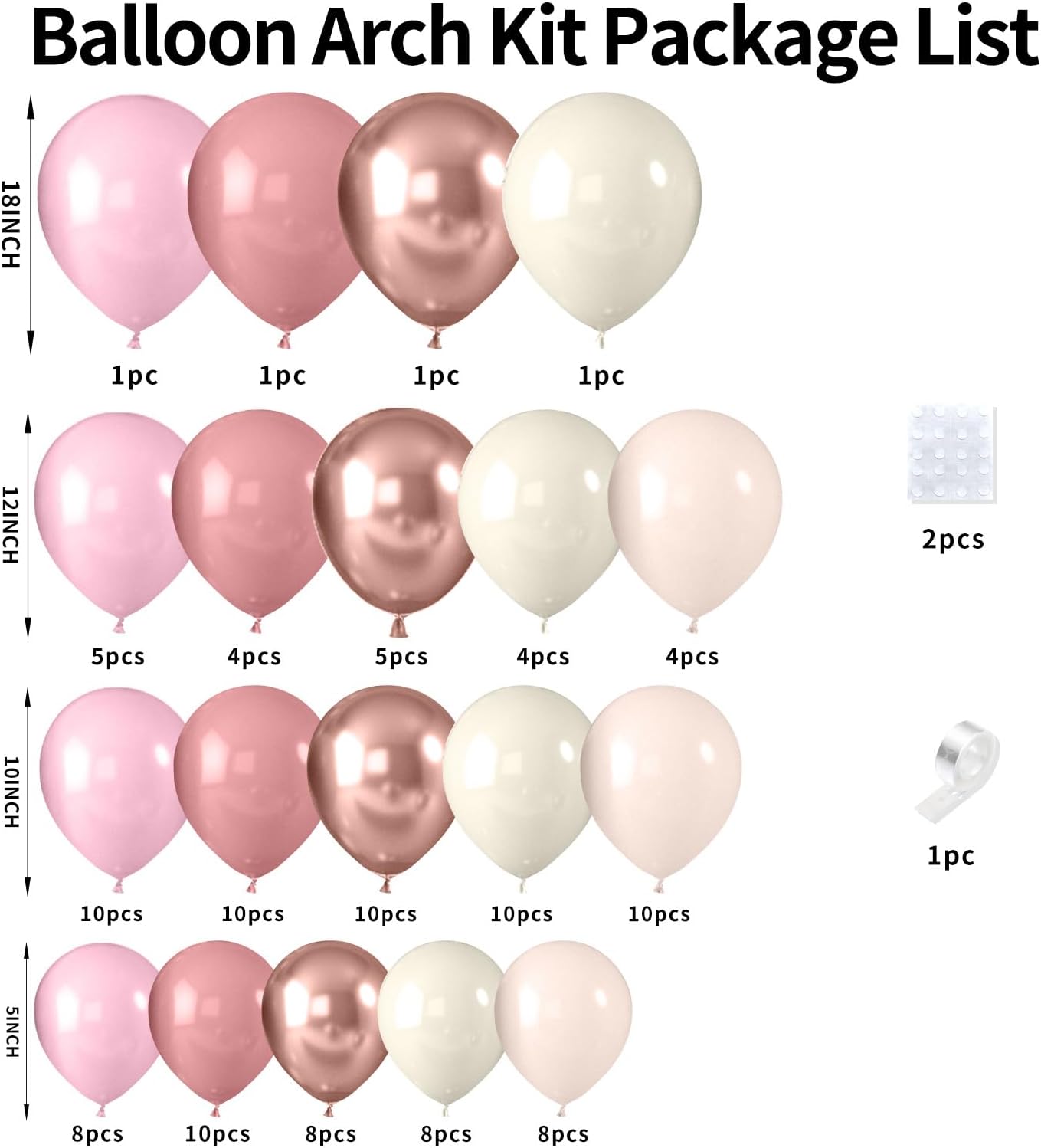 Dusty Pink Balloon Arch Kit, Rose Gold Balloon Arch Kit with 18/12/10/5 inch Dusty Pink Pastel Pink Rose Gold ivory White Latex Balloon for Birthday Baby Shower Wedding Boho Bridal Party Decorations