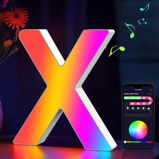 Light Up Letters Marquee Letter - Music Sync RGB Color Changing LED Lights Letter Logo Game Lights for Girls Women Party Birthday Christmas Valentine's Day Wall Desktop Decoration (MRGB-X)