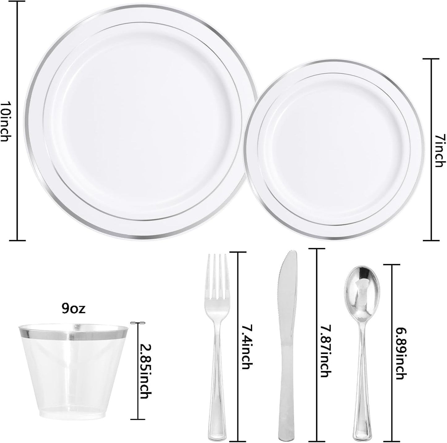 bUCLA 600pcs Silver Plastic Dinnerware Set for 100 Guests - Silver Christmas Dinnerware Set Disposable for Party - Include 100 Dinner Plates,100 Dessert Plates,100Cups,100 Knives,100 Forks,100 Spoons