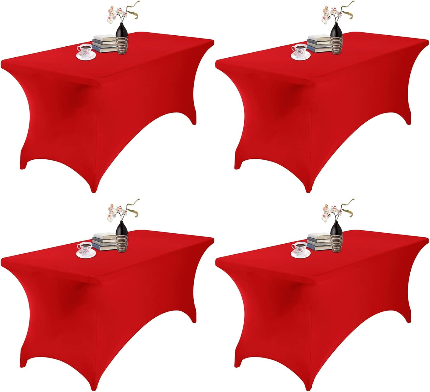 4Pack Spandex Waterproof Table Covers 6ft，Spandex 6ft Waterproof Table Cover for Party,Wedding, Banquet, and Events(Red)