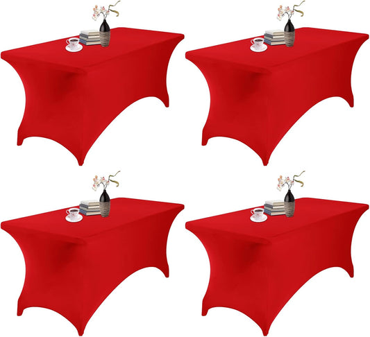 4Pack Spandex Waterproof Table Covers 6ft，Spandex 6ft Waterproof Table Cover for Party,Wedding, Banquet, and Events(Red)