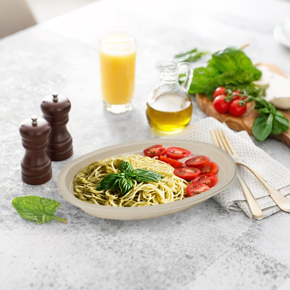 Aksipo 28 OZ 50 Count Paper Bowls, Oval Paper Bowls, Soup Bowl, Meal Prep Containers, Microwave Safe, Compostable, Large Disposable Bowls for Nacho, Burrito, Salad, Baked Potato, Chips and Cheese