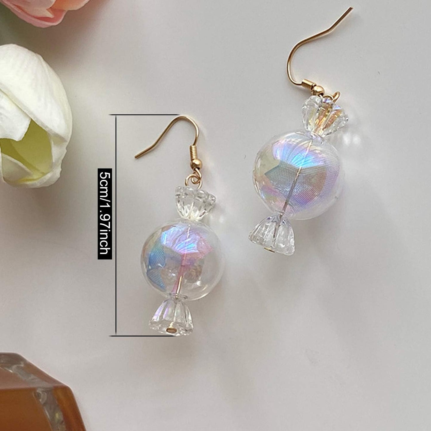 ANDPAI Funny Cute Colorful Sweet Glass Candy Dangle Drop Earrings Creative Chic Personalized Simulation Food Earrings for Women Statement Jewelry Gifts