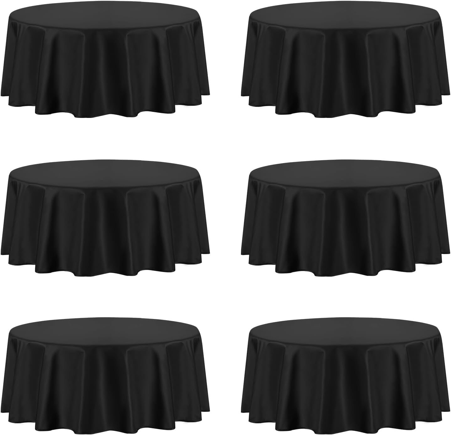 PureFit 6 Pack Round Black Table Cloths 70 Inch for Round Tables, Stain and Wrinkle Resistant Table Linens for Home Use, Wedding, Party, Banquet and Camping