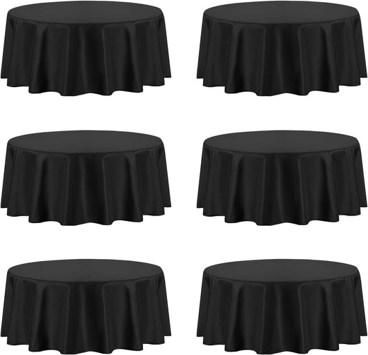 PureFit 6 Pack Round Black Table Cloths 70 Inch for Round Tables, Stain and Wrinkle Resistant Table Linens for Home Use, Wedding, Party, Banquet and Camping