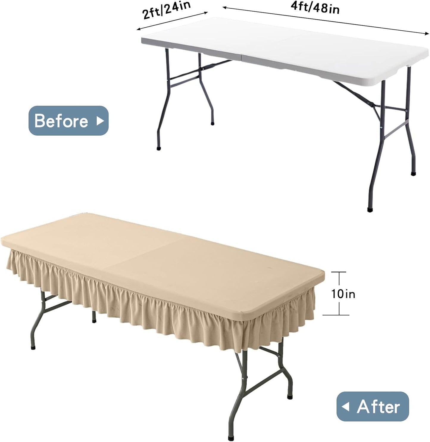 4ft Khaki Stretch Tablecloth for Rectangular Tables - Flared Wrap Design, Waterproof, Wrinkle-Resistant, Washable - Ideal for Weddings, Parties, Banquets & Table Protection