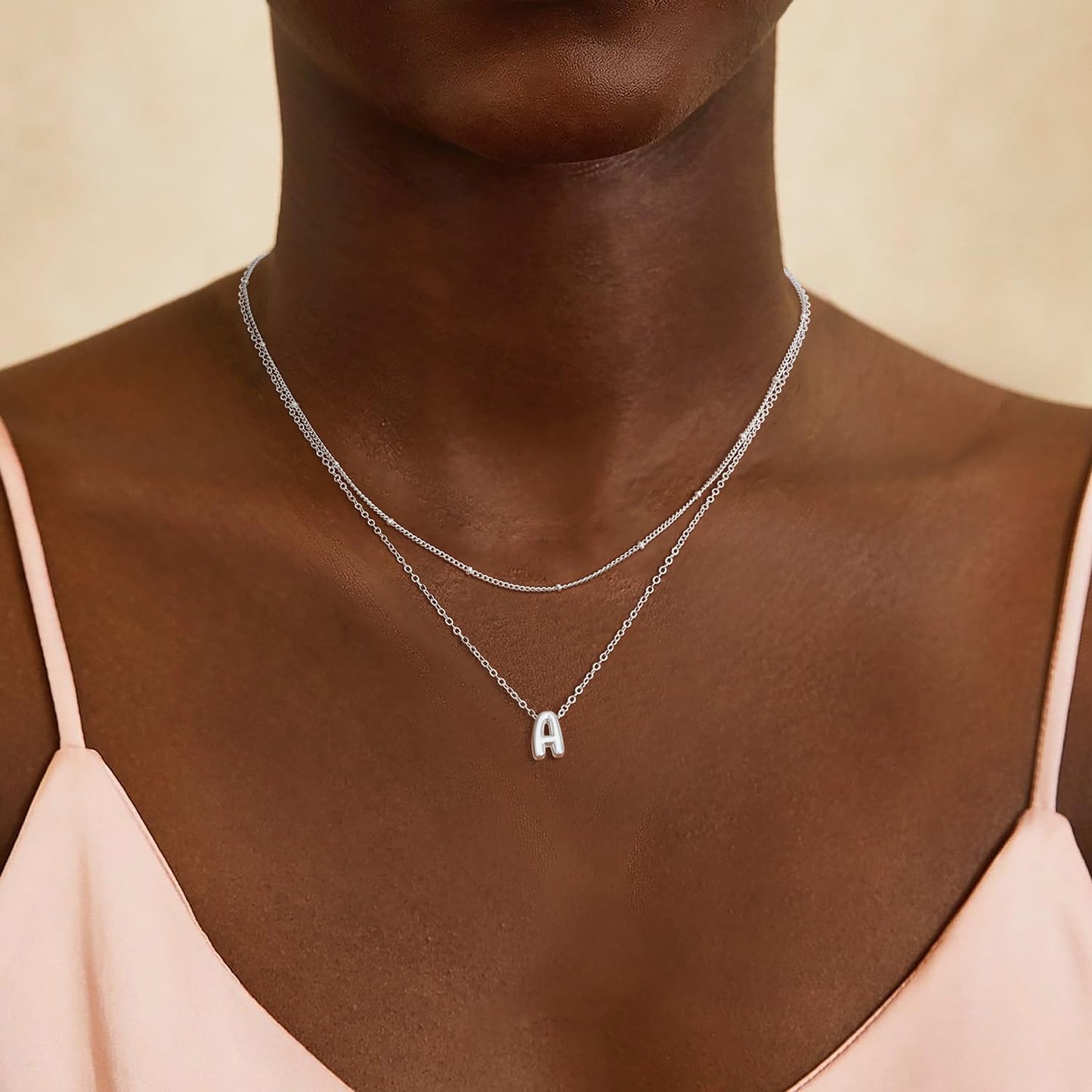Bubble Letter Necklace Layered Initial Necklaces for Women Dainty Cute Choker Pendant Stack Jewelry Teen Gift Trendy Stuff