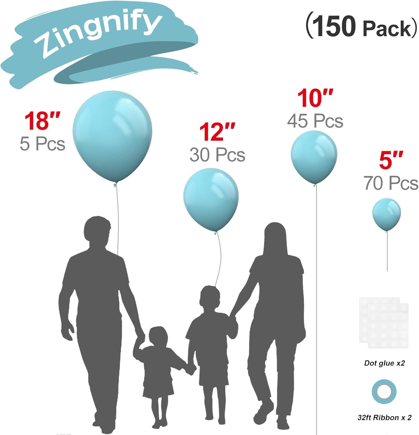 Pale Aqua Balloons, 150 pcs Different Sizes Pack of 18 Inch 12 Inch 10 Inch 5 Inch Boho Pale Blue Balloons for Balloon Garland Balloon Arch as Birthday Party Wedding Decorations