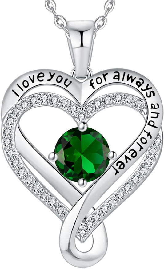Jewelry for Women Wife Infinity Heart Birthstone I Love You Necklace S925 Anniversary Women Necklaces for Her Wife Birthday Gift Ideas, Birthday Present for Girlfriend Mom Daughter Sterling Silver