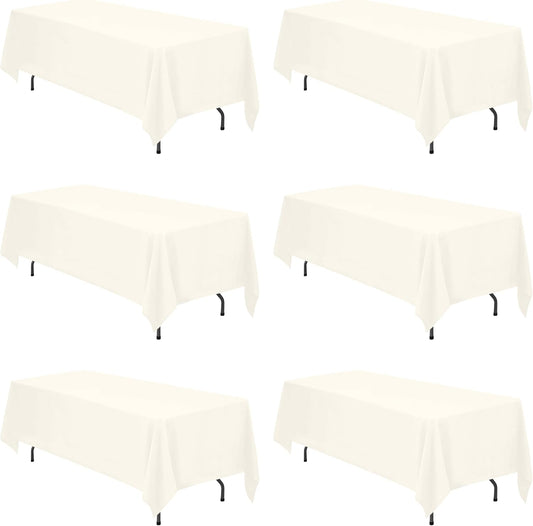 BRILLMAX 6 Pack Ivory Tablecloths 70 x 120 Inch for 6ft or 8ft Rectangle Tables - Rectangular Bulk Linen Polyester Fabric Washable Cloth Cover for Wedding Reception Banquet Birthday Party