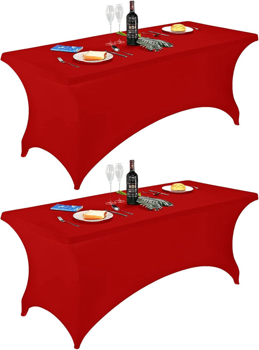 FORLIFE 2Pack Spandex Table Covers，Fitted Tablecloth for Rectangular Tables, Stretch Patio Table Covers, Universal Spandex Table Cover for Wedding, Banquet, Party (6ft, Red)