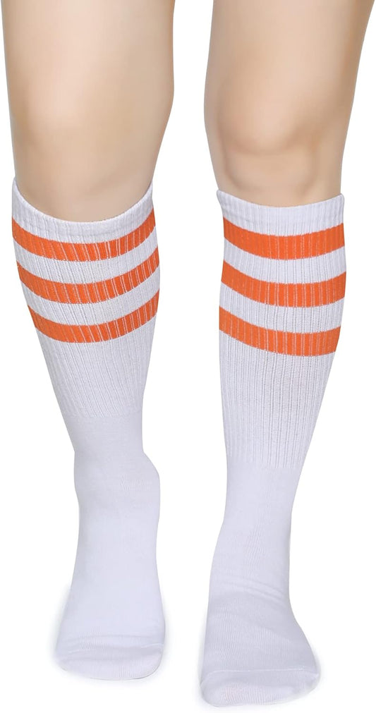 Henwarry Classic Triple Stripes Over the Calf Cotton Retro Tube Socks for Men and Women