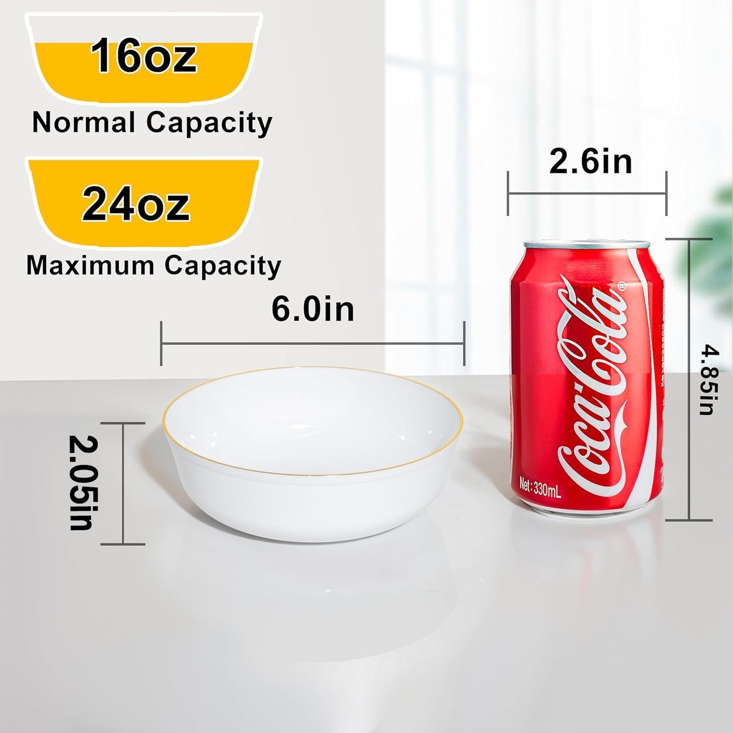 I00000 30 Pack White Plastic Bowls with Gold Rim,16 oz Disposable Soup Bowls,Premium Heavy Plastic Serving Bowls Ideal for Thanksgiving Party